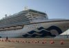 Tàu bị cách ly cho thủy thủ nghỉ có lương Du thuyền Diamond Princess bị cách ly tại Yokohama, gần Tokyo. Ảnh: AP.