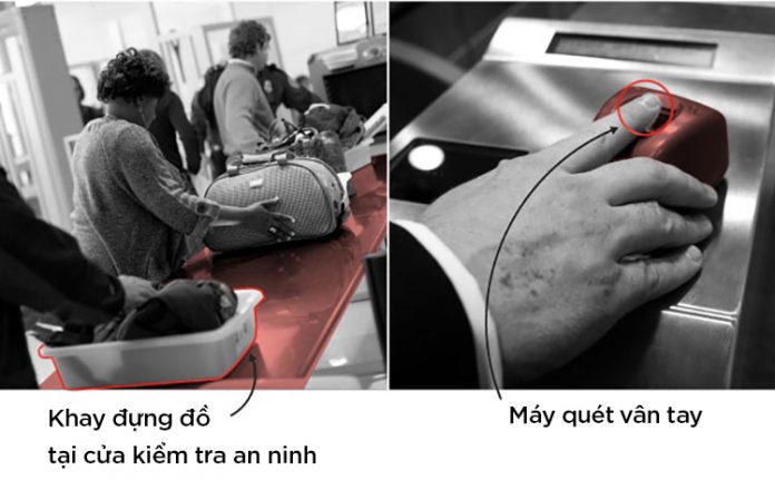 Những vật dụng có nguy cơ lây nhiễm nCoV tại cửa kiểm tra an ninh sân bay. Ảnh: Telegraph. 