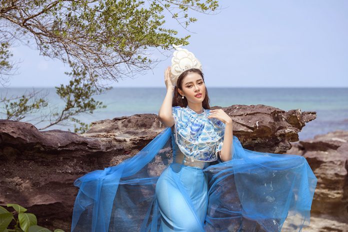 Kim Thảo diện trang phục của Nhật Dũng, kêu gọi bảo vệ môi trường biển